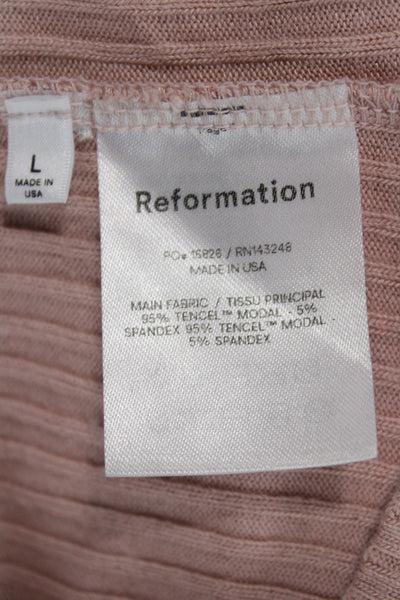 Reformation Women Cardigan Pink V-Neck Long Sleeve Size L