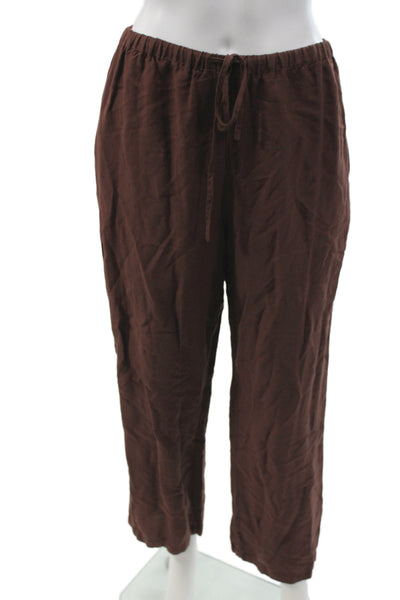 Lioness Women Brown Linen Jogger Pants Drawstring Casual Size S