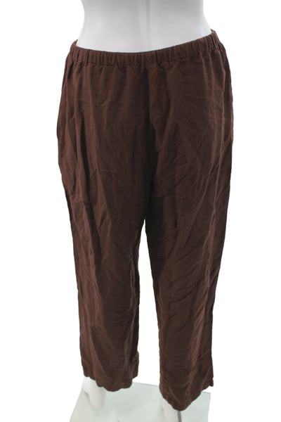 Lioness Women Brown Linen Jogger Pants Drawstring Casual Size S