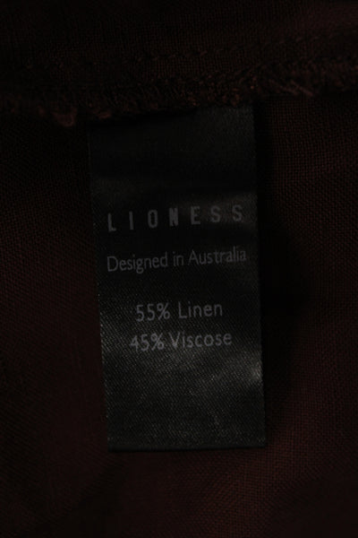 Lioness Women Brown Linen Jogger Pants Drawstring Casual Size S