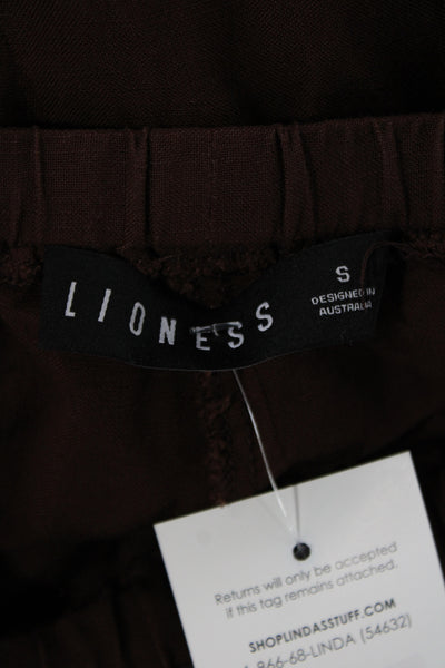 Lioness Women Brown Linen Jogger Pants Drawstring Casual Size S