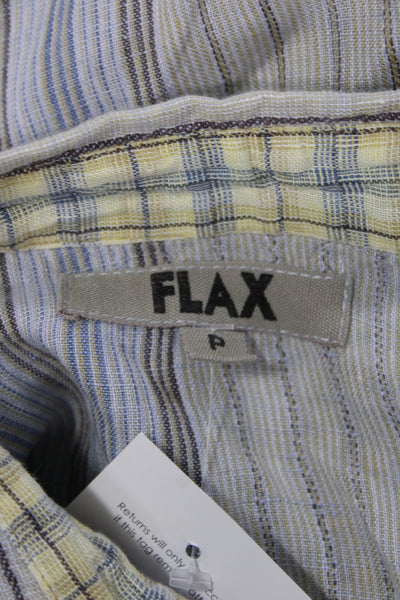 Flax Women Striped Linen Short Sleeve Collared Button Up Top Size S