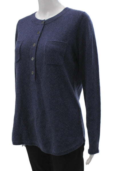 Project Women Henley 100% Cashmere Sweater Blue Long Sleeve Round Neck Size M