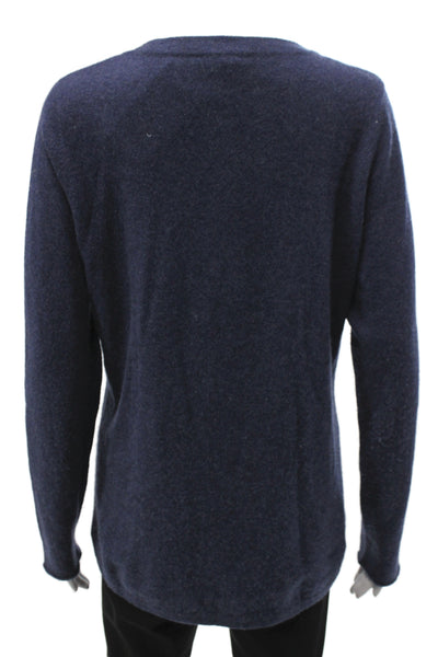 Project Women Henley 100% Cashmere Sweater Blue Long Sleeve Round Neck Size M