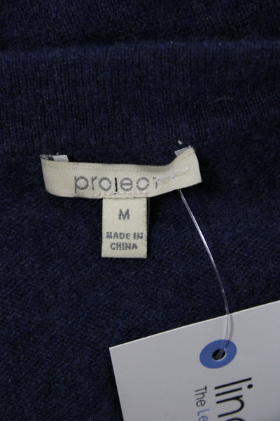 Project Women Henley 100% Cashmere Sweater Blue Long Sleeve Round Neck Size M