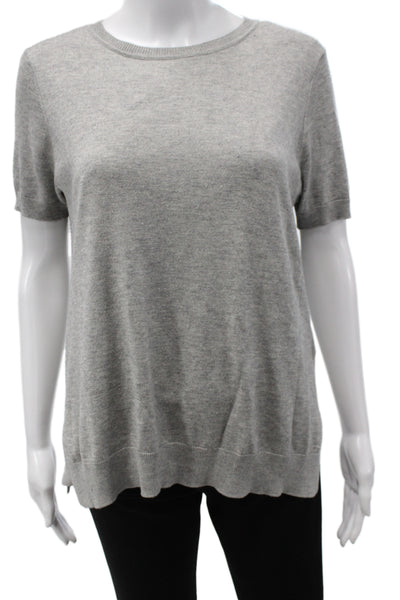 Magaschoni Womens Pullover Sweater Gray Silk Crew Neck Short Sleeve Size M