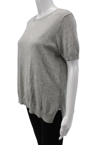 Magaschoni Womens Pullover Sweater Gray Silk Crew Neck Short Sleeve Size M
