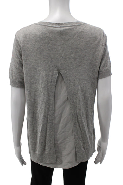 Magaschoni Womens Pullover Sweater Gray Silk Crew Neck Short Sleeve Size M
