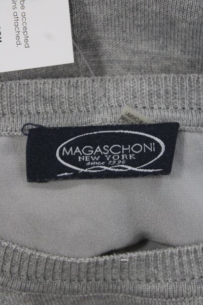 Magaschoni Womens Pullover Sweater Gray Silk Crew Neck Short Sleeve Size M