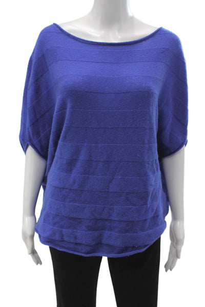 Qi Women Pullover Blue Striped Boat Neck Cashmere Short Sleeve Size XS