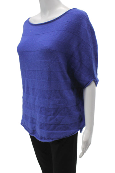 Qi Women Pullover Blue Striped Boat Neck Cashmere Short Sleeve Size XS