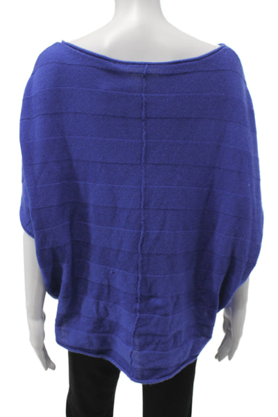 Qi Women Pullover Blue Striped Boat Neck Cashmere Short Sleeve Size XS
