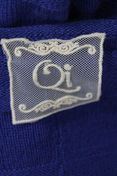 Qi Women Pullover Blue Striped Boat Neck Cashmere Short Sleeve Size XS