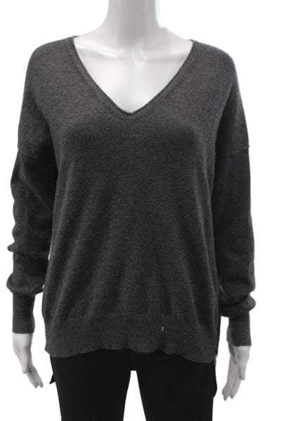 Kokun Womens V-Neck 100% Cashmere Pullover Sweater Gray Long Sleeve Size S