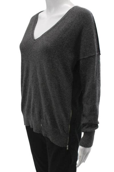 Kokun Womens V-Neck 100% Cashmere Pullover Sweater Gray Long Sleeve Size S