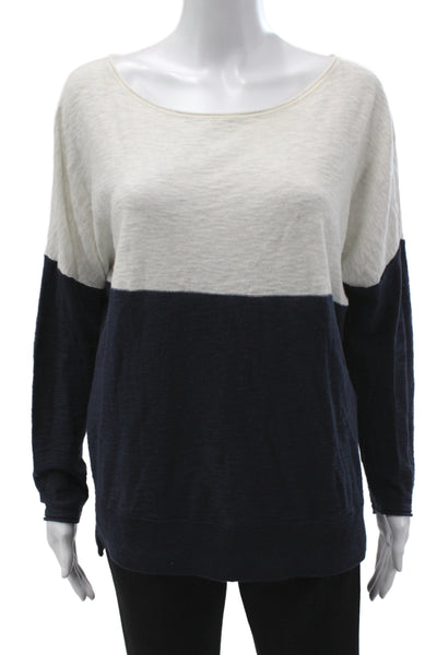 Vince Women Pullover Sweater Blue Striped Boat Neck Long Sleeve Size S