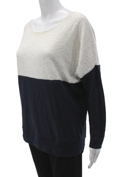 Vince Women Pullover Sweater Blue Striped Boat Neck Long Sleeve Size S