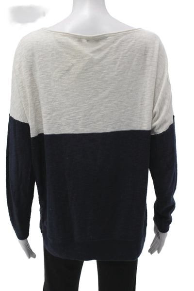 Vince Women Pullover Sweater Blue Striped Boat Neck Long Sleeve Size S