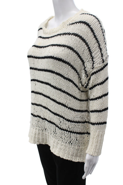 IRO Women Pullover Sweater Ivory Striped Nautical Long Sleeve Size XS