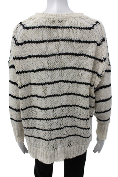 IRO Women Pullover Sweater Ivory Striped Nautical Long Sleeve Size XS