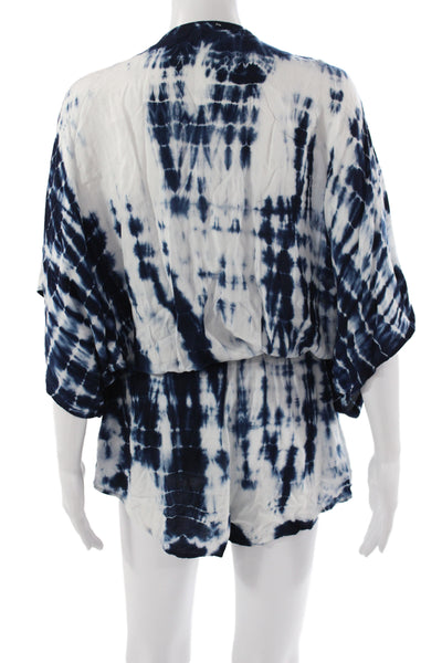 Surf Gypsy Women Blue Tie Dye Rayon Romper Short Sleeve Size L