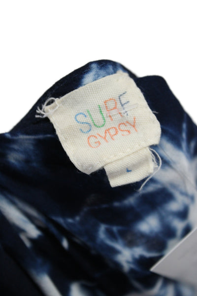 Surf Gypsy Women Blue Tie Dye Rayon Romper Short Sleeve Size L