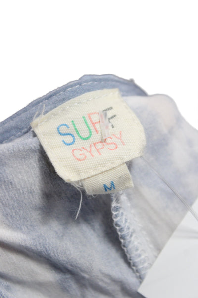 Surf Gypsy Women Blue Tie Dye V-Neck Romper Short Sleeve Drawstring Size M