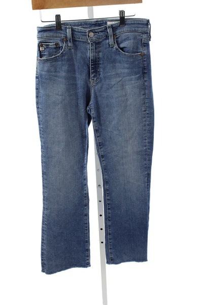 AG Women Cropped Blue Mid-Rise Cotton Jeans Button Fly Size 28