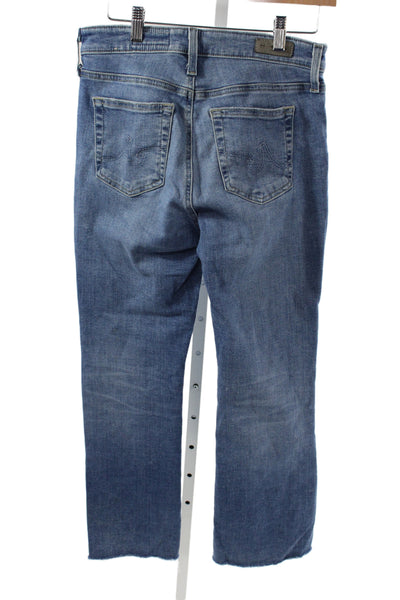 AG Women Cropped Blue Mid-Rise Cotton Jeans Button Fly Size 28