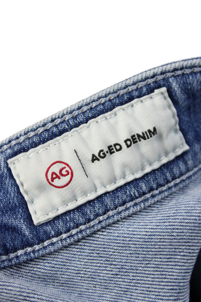 AG Women Cropped Blue Mid-Rise Cotton Jeans Button Fly Size 28