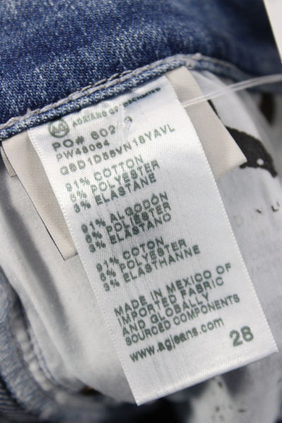 AG Women Cropped Blue Mid-Rise Cotton Jeans Button Fly Size 28