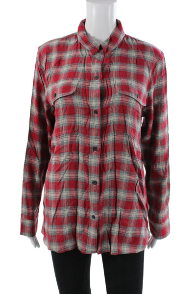 Madewell Women Basic Plaid Collared Button-Up Long Sleeve Top Gray Size L