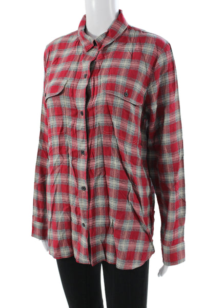 Madewell Women Basic Plaid Collared Button-Up Long Sleeve Top Gray Size L