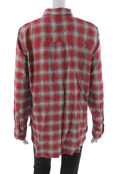 Madewell Women Basic Plaid Collared Button-Up Long Sleeve Top Gray Size L