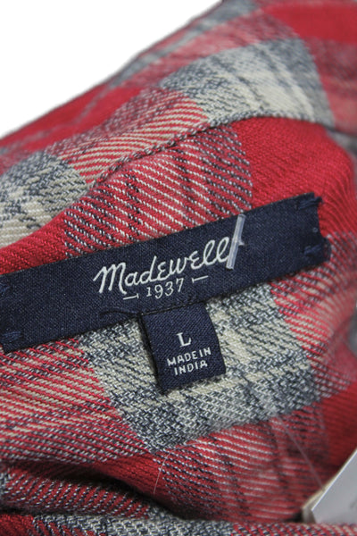 Madewell Women Basic Plaid Collared Button-Up Long Sleeve Top Gray Size L