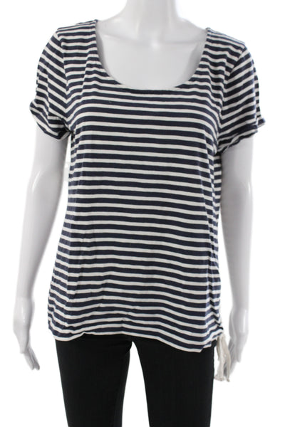 J Crew Womens Blue Striped Jersey T-Shirt Scoop Neck Short Sleeve Cotton Size L