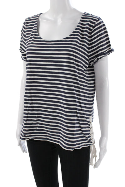 J Crew Womens Blue Striped Jersey T-Shirt Scoop Neck Short Sleeve Cotton Size L