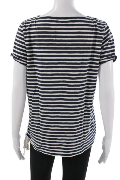 J Crew Womens Blue Striped Jersey T-Shirt Scoop Neck Short Sleeve Cotton Size L