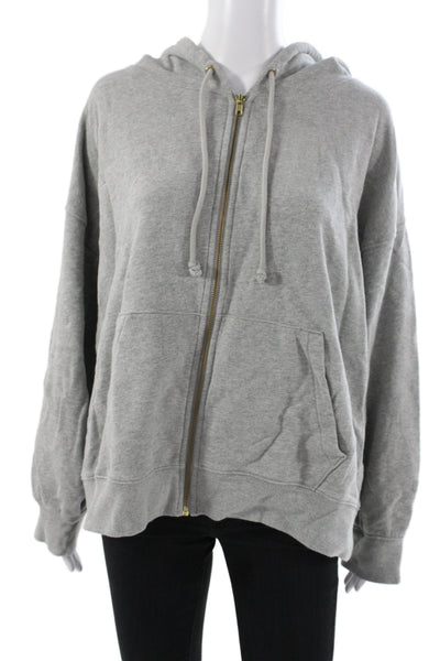 J Crew Womens Full Zip Hoodie Gray Cotton Long Sleeve Size L