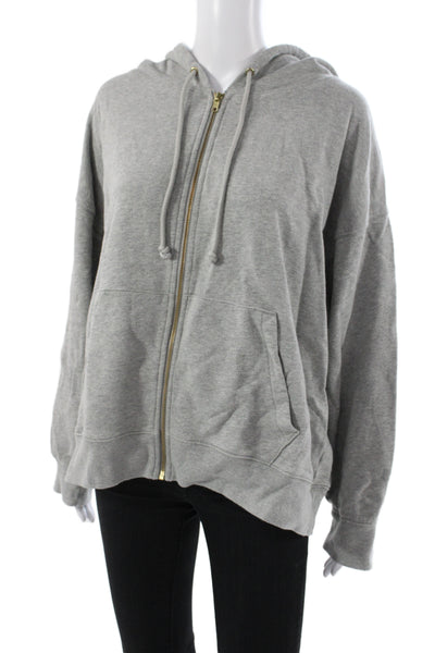 J Crew Womens Full Zip Hoodie Gray Cotton Long Sleeve Size L