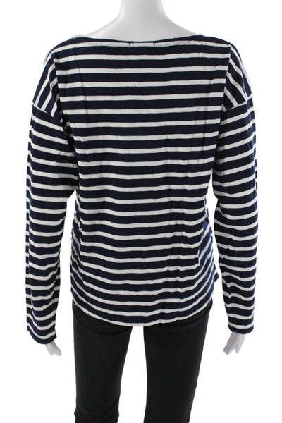 J Crew Women Jersey T-Shirt Blue Floral Boat Neck Long Sleeve Size L