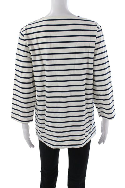 Garnet Hill Women Jersey Boatneck Striped Cotton 3/4 Sleeve Tee Size L