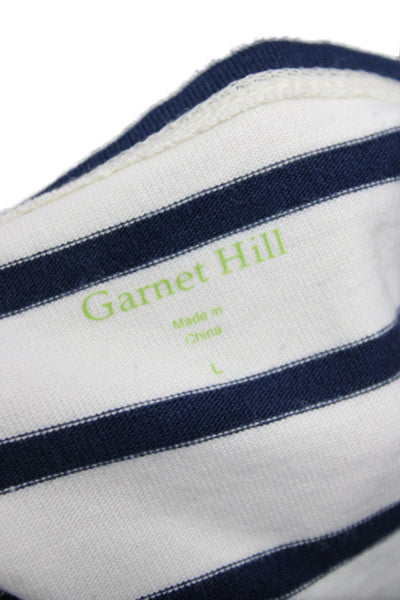 Garnet Hill Women Jersey Boatneck Striped Cotton 3/4 Sleeve Tee Size L