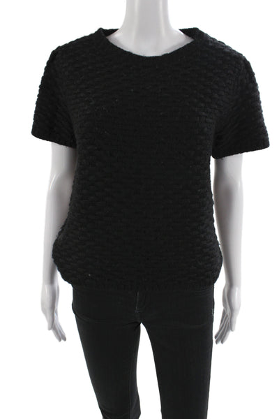 Massimo Dutti Womens Black Wool Pullover Short Sleeve Round Neck Size M