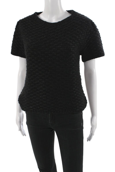 Massimo Dutti Womens Black Wool Pullover Short Sleeve Round Neck Size M