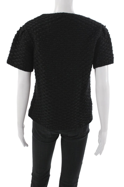 Massimo Dutti Womens Black Wool Pullover Short Sleeve Round Neck Size M