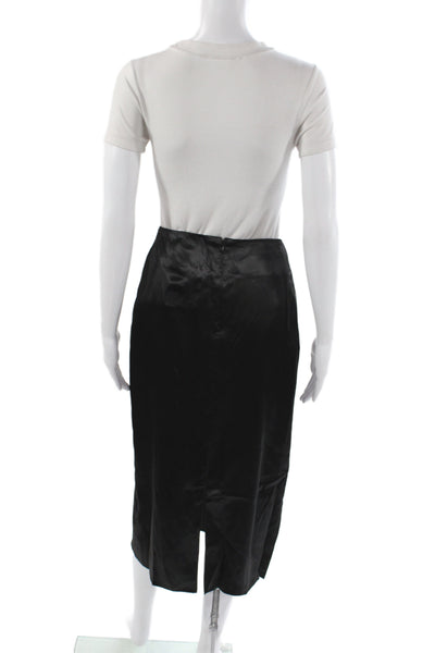 Lanvin Women Straight Pencil Skirt Black 100% Viscose Zip Midi Size 40