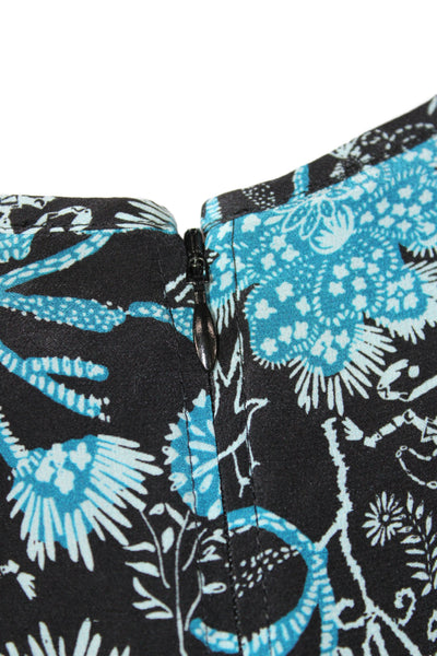 Tanya Taylor Womens Fit & Flare Black Floral Silk Dress Long Sleeve Size 2