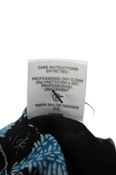 Tanya Taylor Womens Fit & Flare Black Floral Silk Dress Long Sleeve Size 2