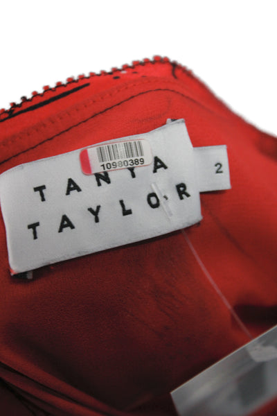 Tanya Taylor Women Fit & Flare Red Silk Geometric V-Neck Sleeveless Dress Size 2